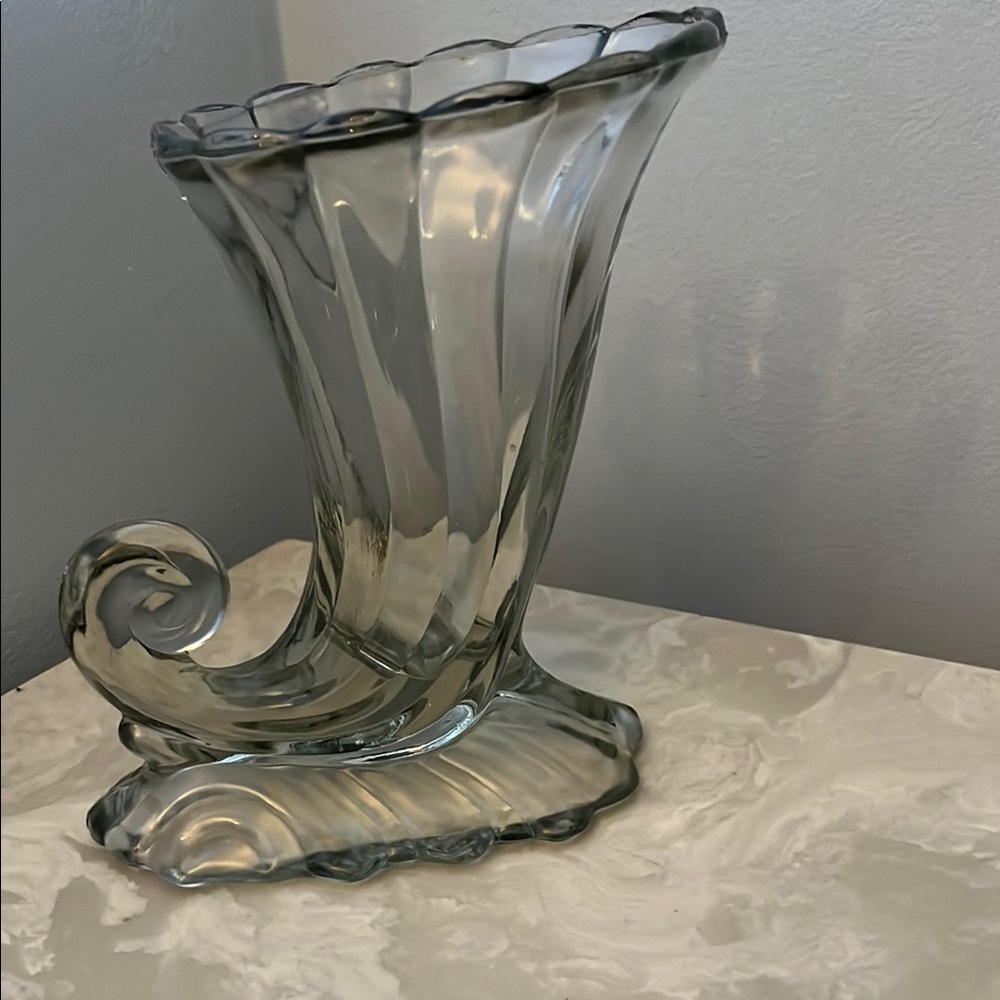 Gray Art Deco Glass Vase with Fluted Details